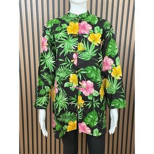 Lauren Ralph Lauren Women's L Green Blouse Linen Tropical Floral Top‎ Casual